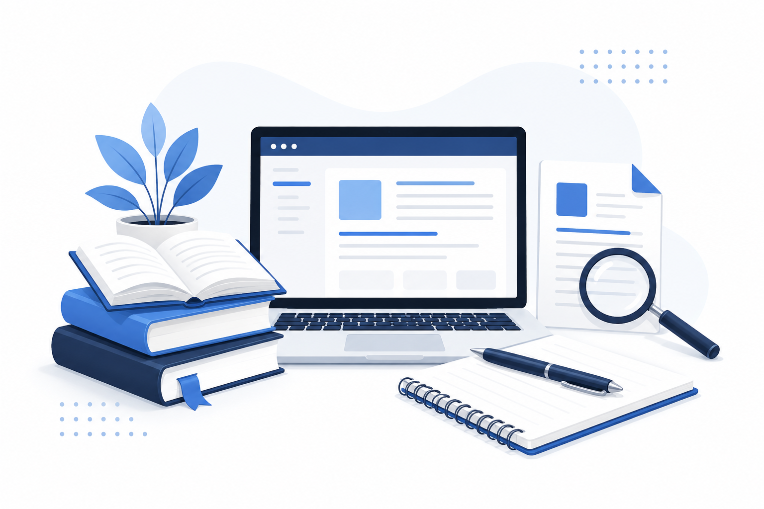 Minimal illustration of books, documents, and a computer representing the Title Case Tool guides and knowledge base.